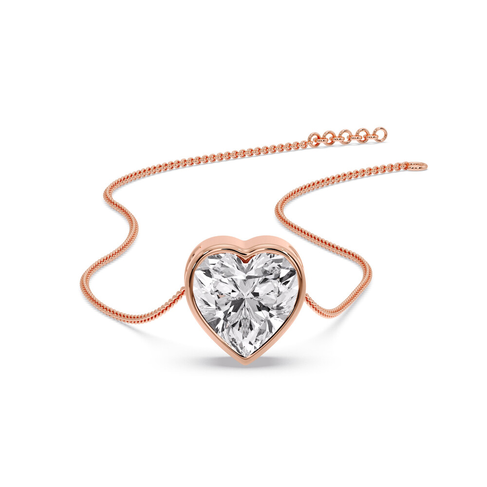 Single Heart Diamond Bezel Pendant with 14K Rose Gold White Diamond