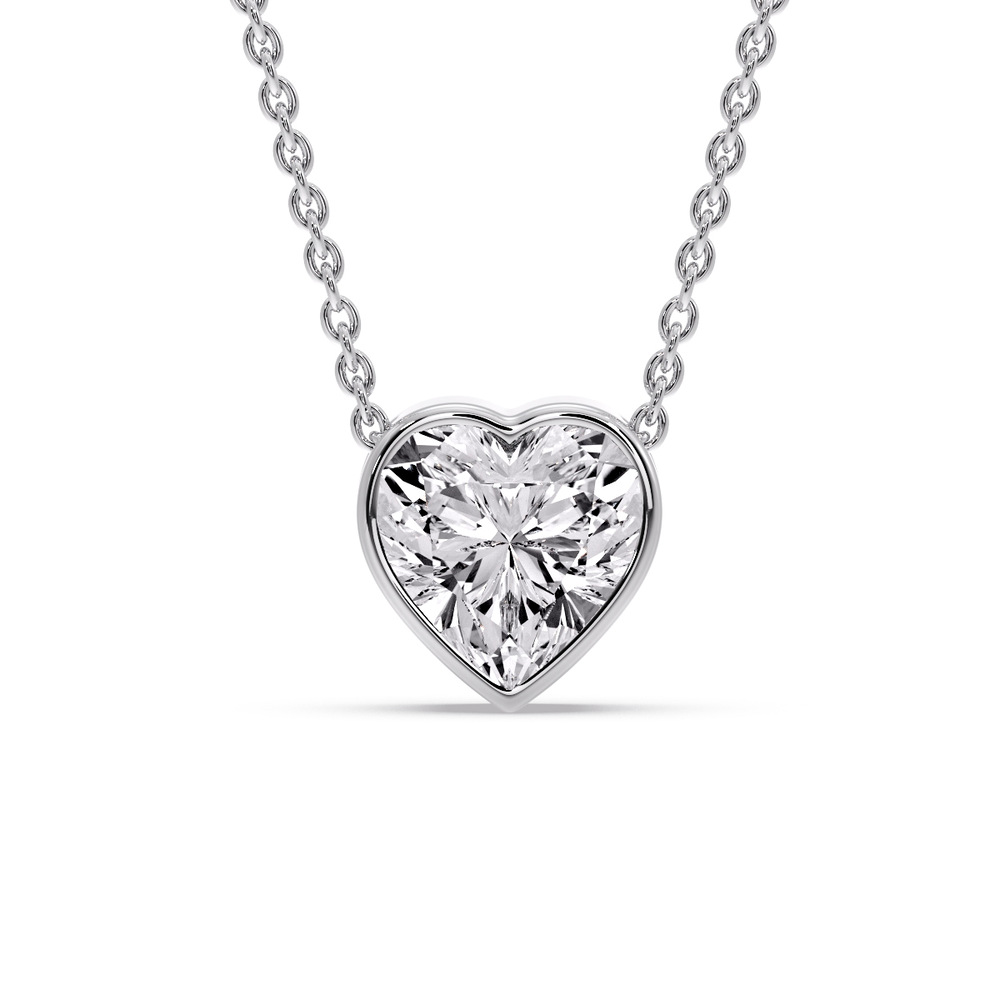 Single Heart Solitaire Pendant with 14K White Gold White Diamond