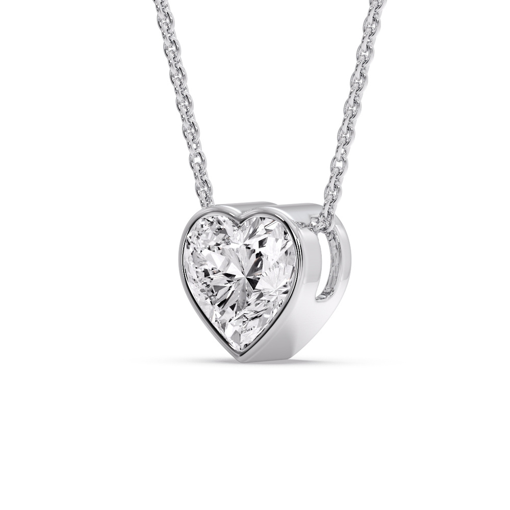 Single Heart Solitaire Pendant with 14K White Gold White Diamond