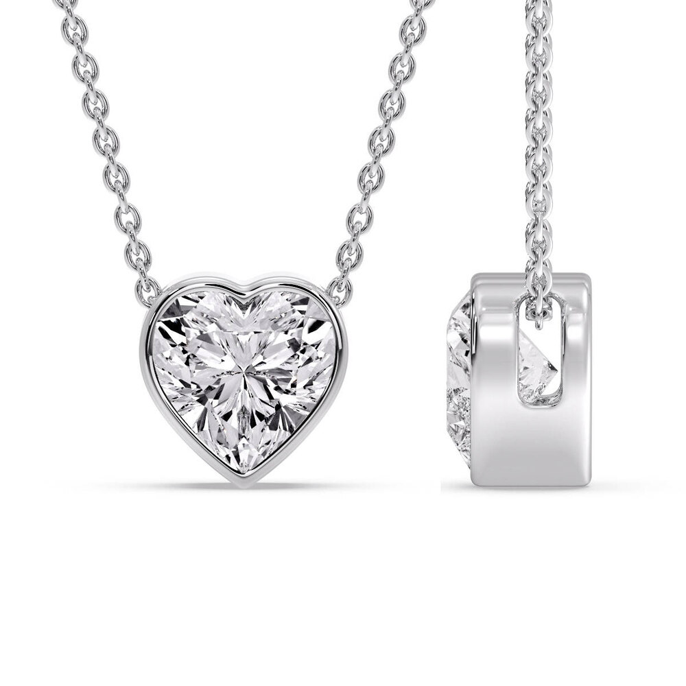 Single Heart Solitaire Pendant with 14K White Gold White Diamond