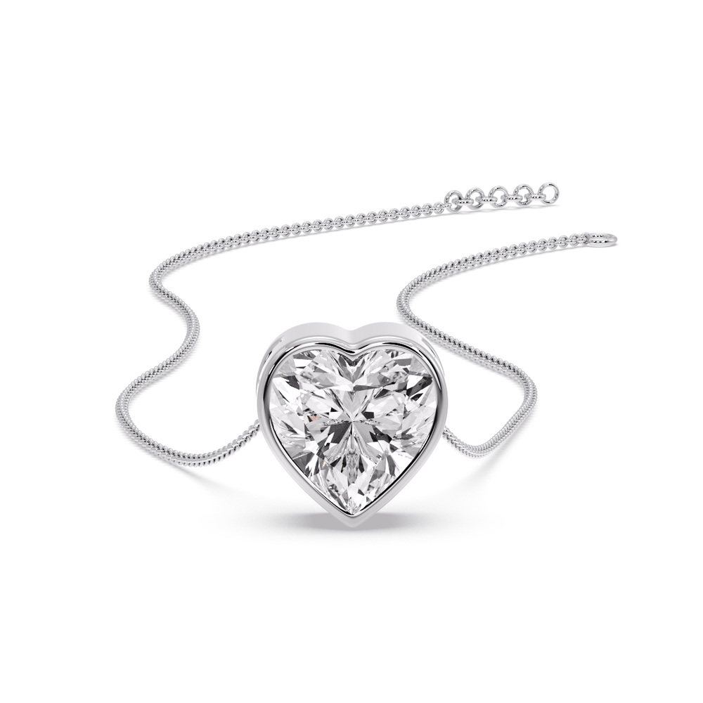 Single Heart Solitaire Pendant with 14K White Gold White Diamond