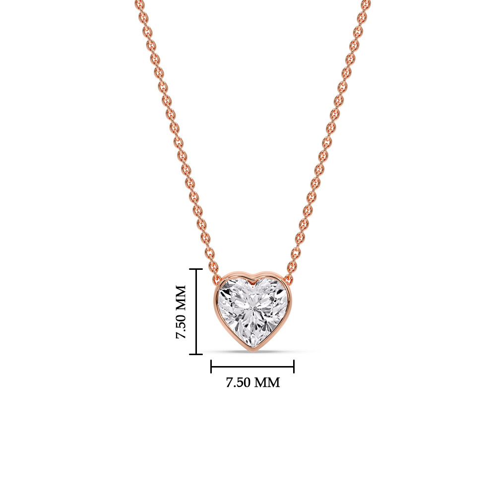 Solitaire Bezel Heart Shape Pendant with 14K Rose Gold White Diamond