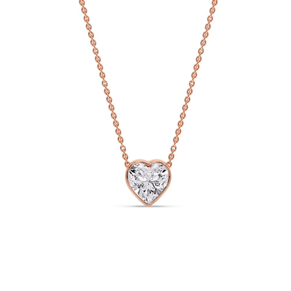 Solitaire Bezel Heart Shape Pendant with 14K Rose Gold White Diamond