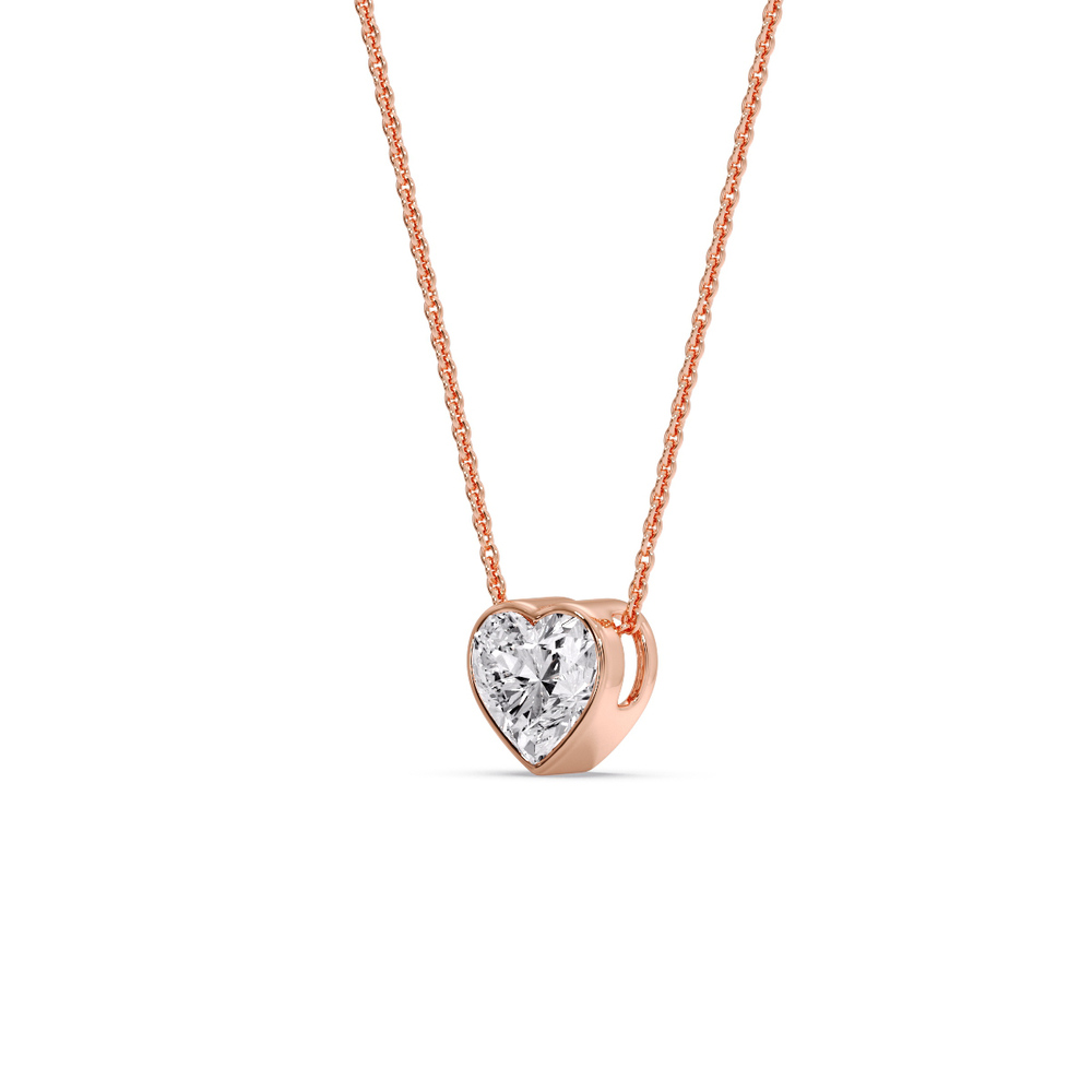 Solitaire Bezel Heart Shape Pendant with 14K Rose Gold White Diamond