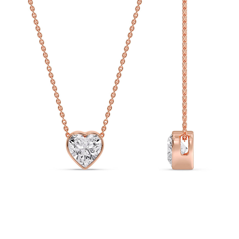 Solitaire Bezel Heart Shape Pendant with 14K Rose Gold White Diamond