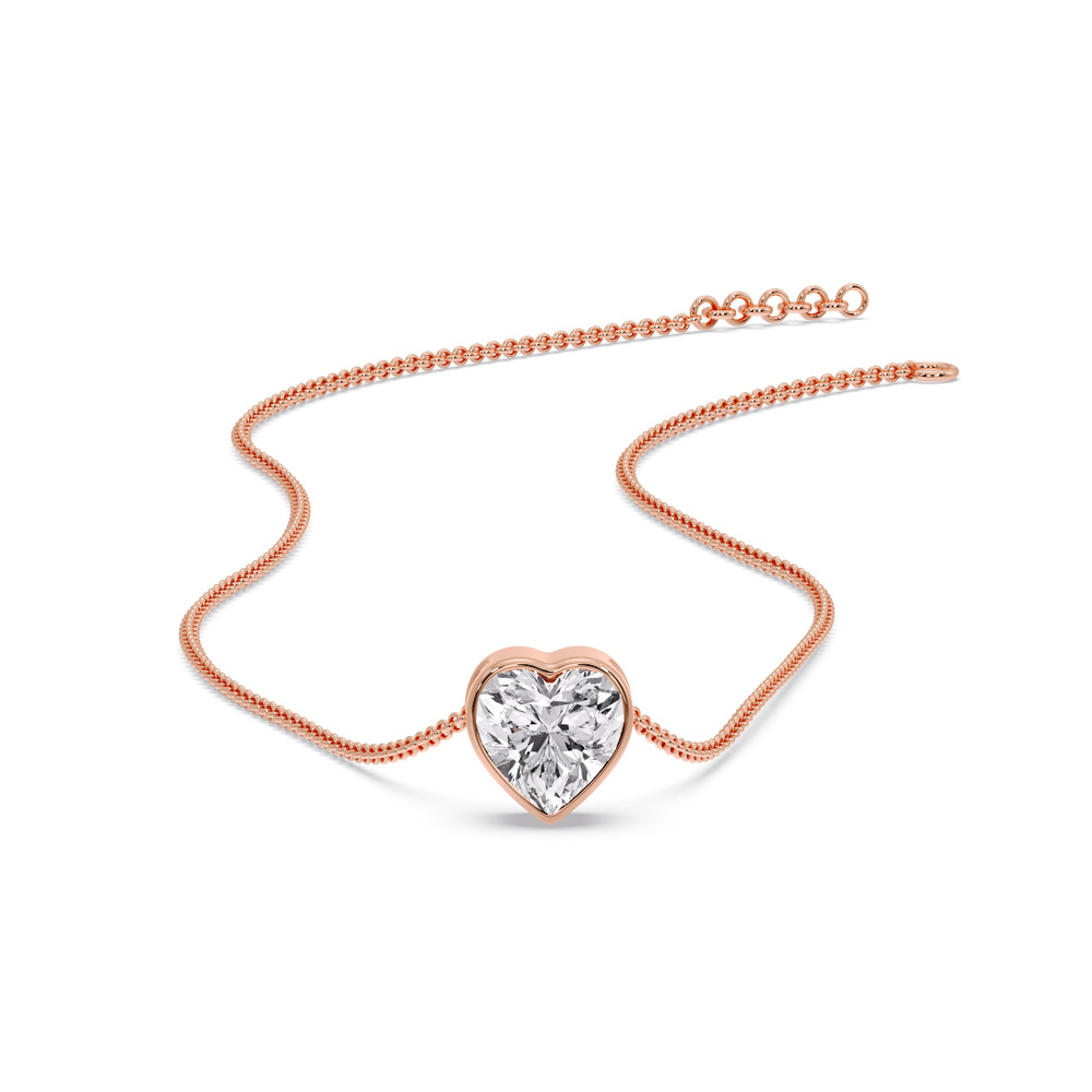 Solitaire Bezel Heart Shape Pendant with 14K Rose Gold White Diamond