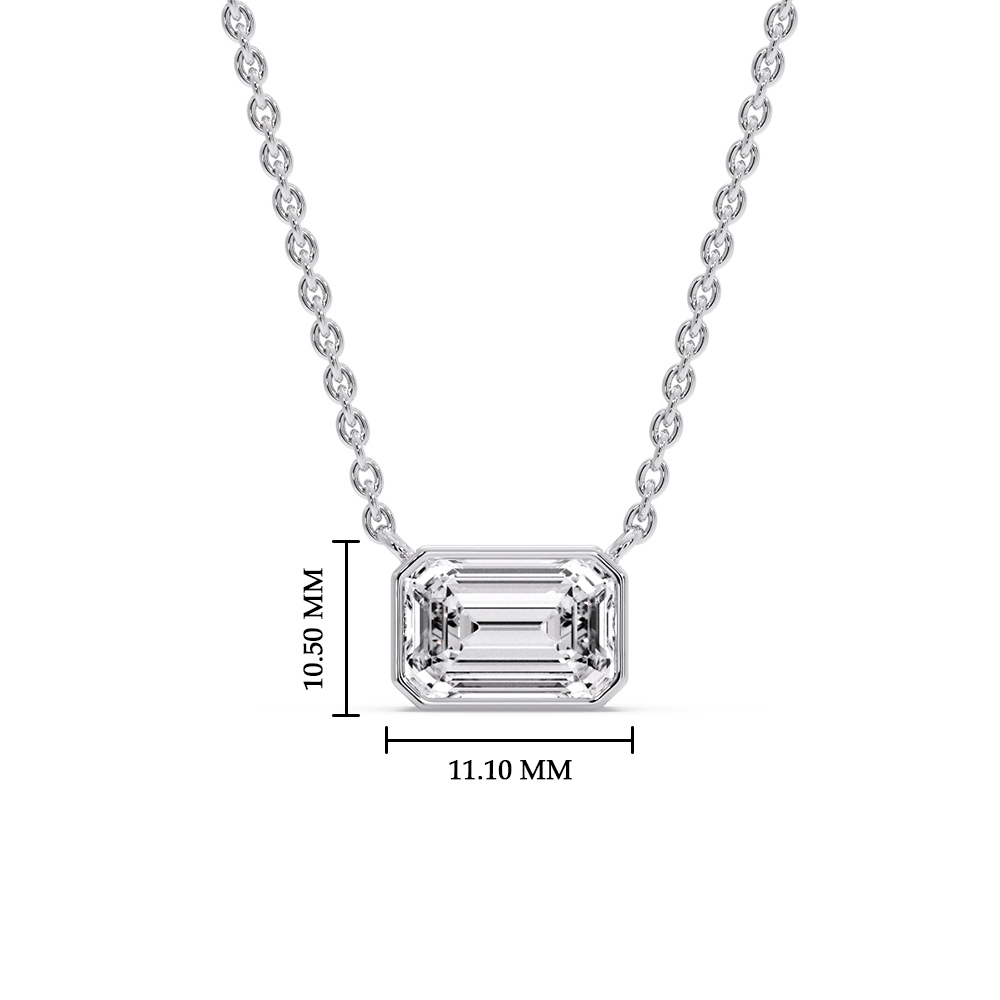Solitaire Emerald Cut Diamond Bezel Pendant with 14K White Gold White Diamond