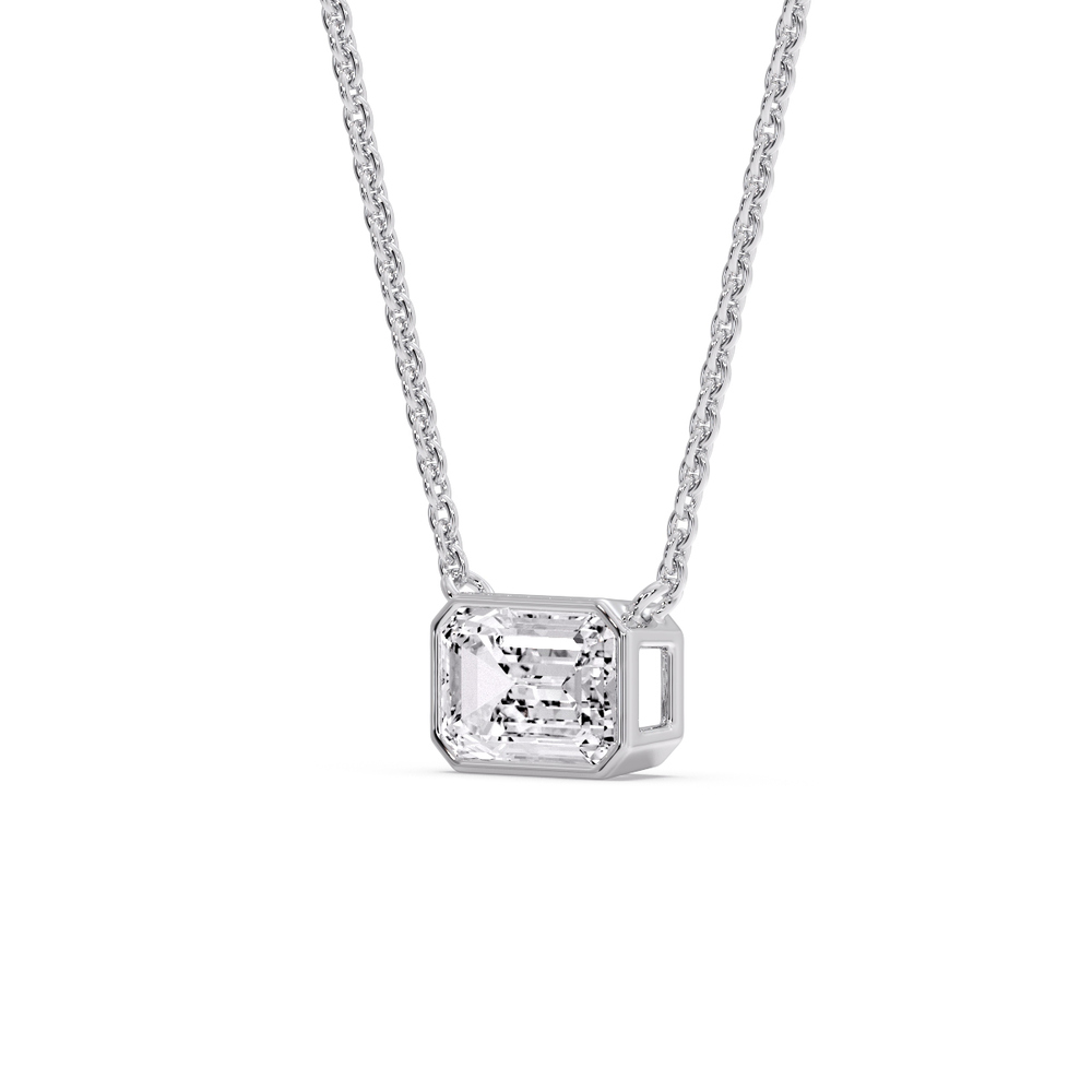 Solitaire Emerald Cut Diamond Bezel Pendant with 14K White Gold White Diamond