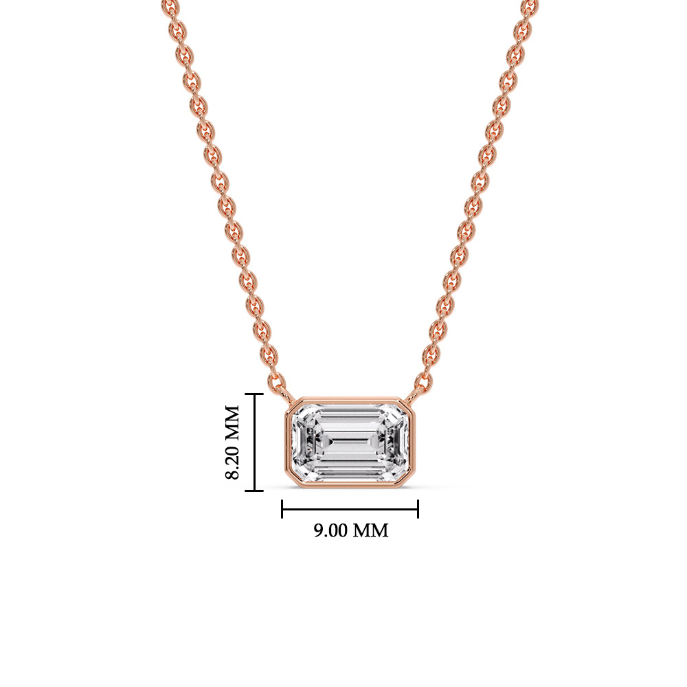 Solitaire Emerald Cut Diamond Pendant with 14K Rose Gold White Diamond