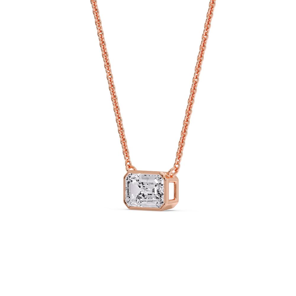 Solitaire Emerald Cut Diamond Pendant with 14K Rose Gold White Diamond