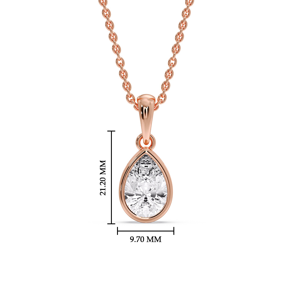 Solitaire Pear Bezel Set Necklace with 14K Rose Gold White Diamond
