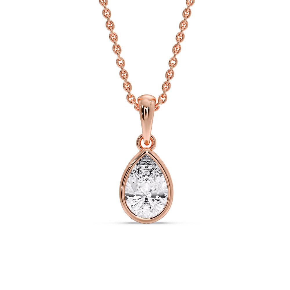 Solitaire Pear Bezel Set Necklace with 14K Rose Gold White Diamond