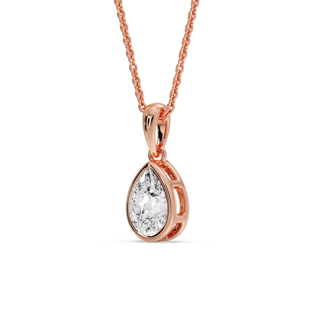 Solitaire Pear Bezel Set Necklace with 14K Rose Gold White Diamond