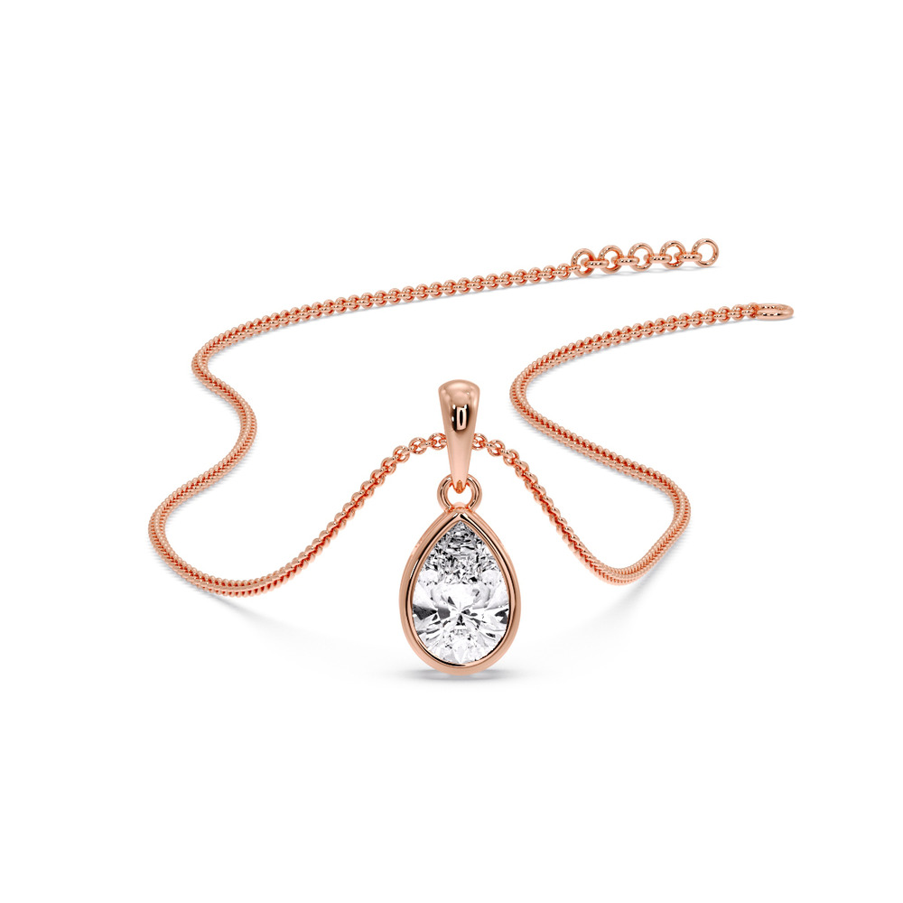 Solitaire Pear Bezel Set Necklace with 14K Rose Gold White Diamond