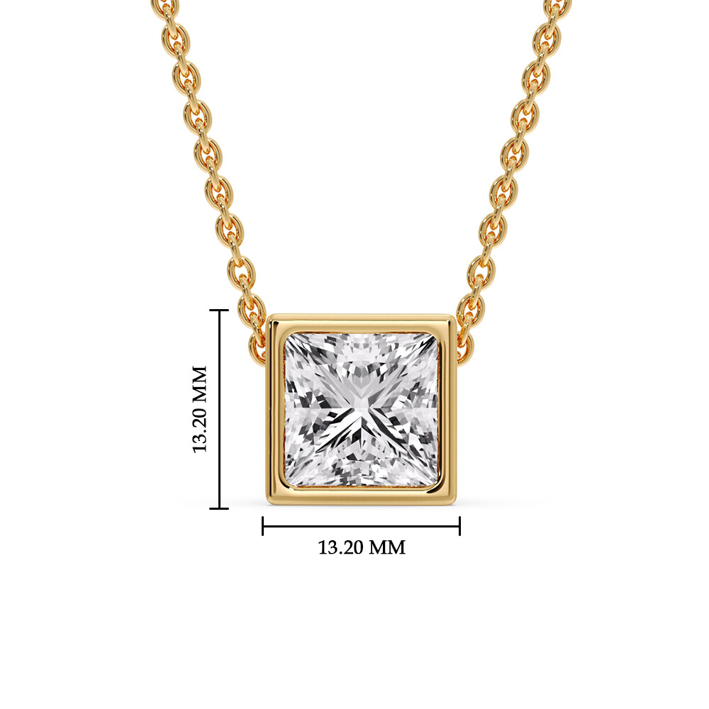 Sparkle Princess Cut Solitaire Diamond Pendant with 14K Yellow Gold White Diamond