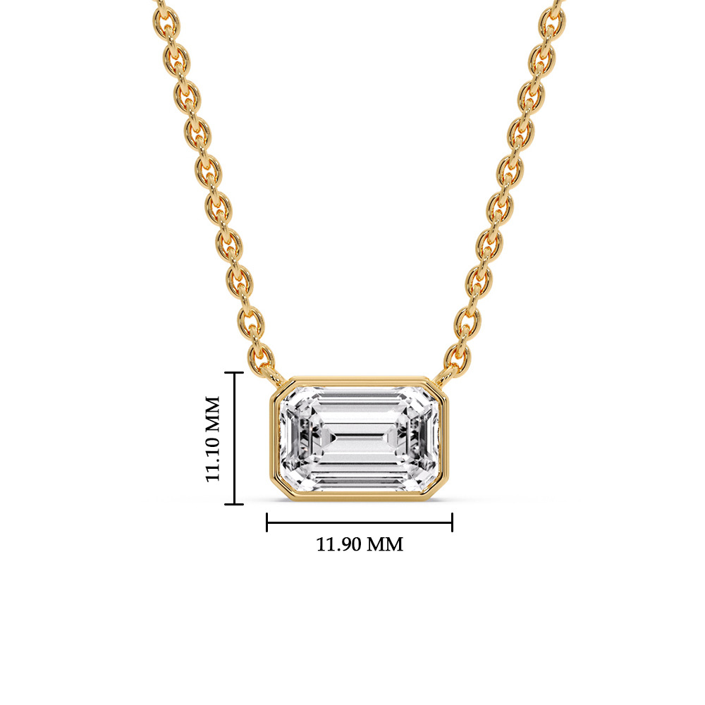 Women Emerald Diamond Solitaire Pendant with 14K Yellow Gold White Diamond