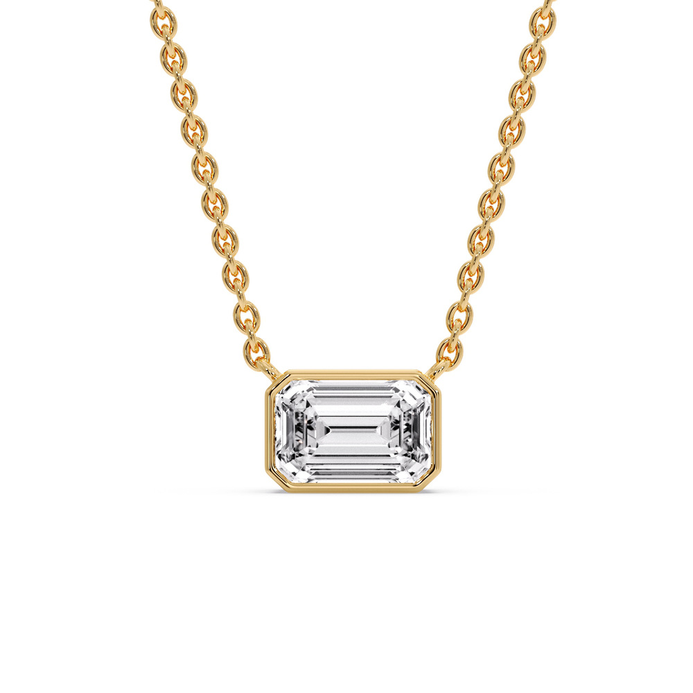 Women Emerald Diamond Solitaire Pendant with 14K Yellow Gold White Diamond
