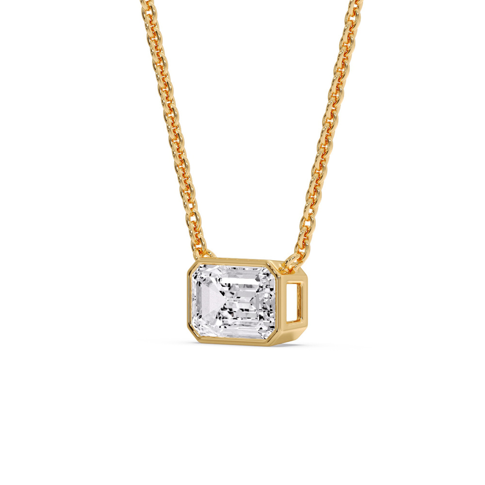 Women Emerald Diamond Solitaire Pendant with 14K Yellow Gold White Diamond