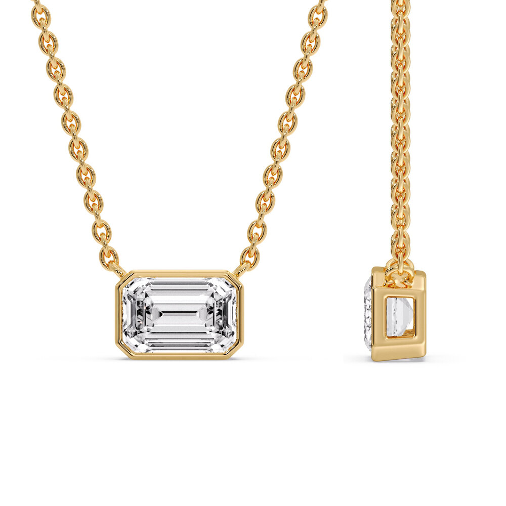 Women Emerald Diamond Solitaire Pendant with 14K Yellow Gold White Diamond