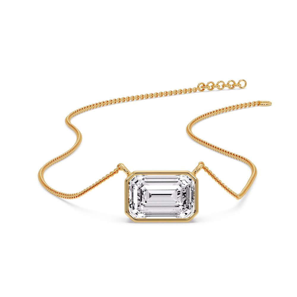 Women Emerald Diamond Solitaire Pendant with 14K Yellow Gold White Diamond
