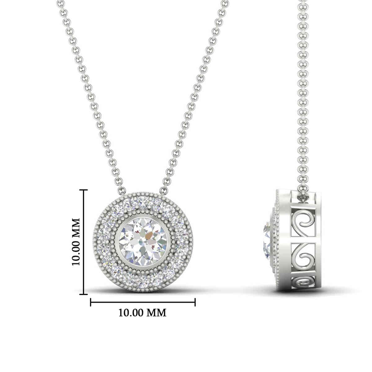 Antique Bezel Halo Pendant with 14K White Gold White Diamond