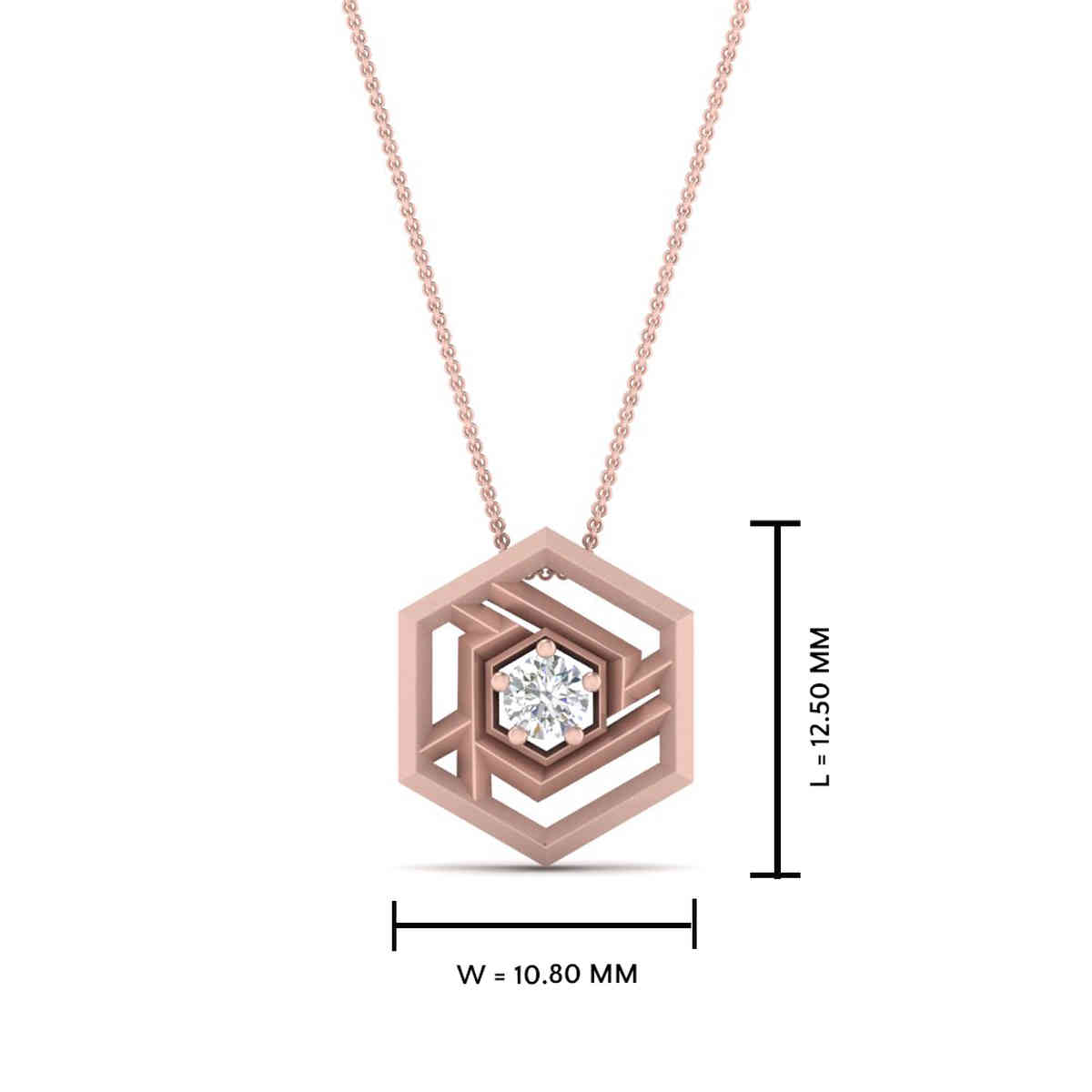 Art Deco Hexagon Pendant with 14K Rose Gold White Diamond