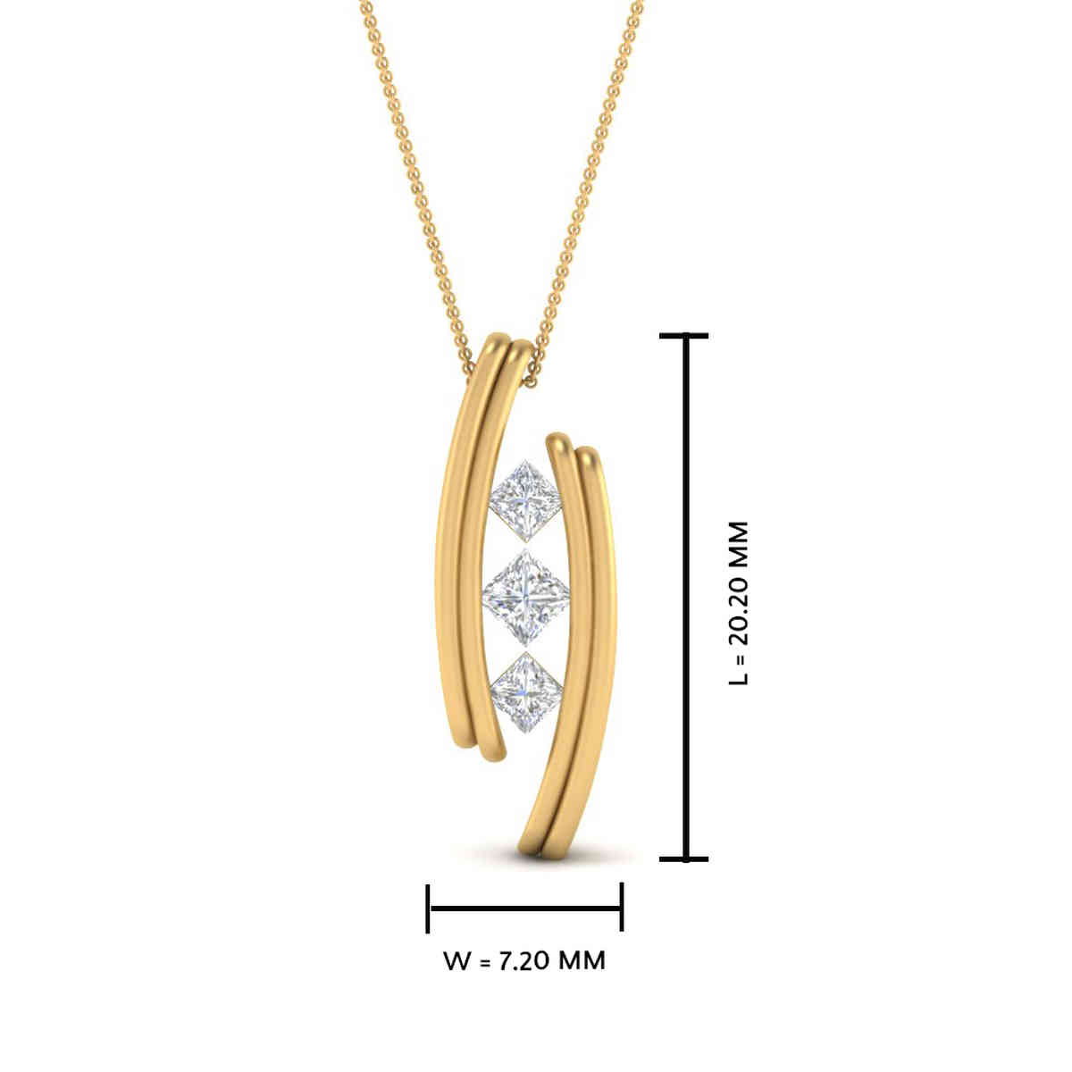 Three Square Curved Pendant with 14K Yellow Gold White Diamond