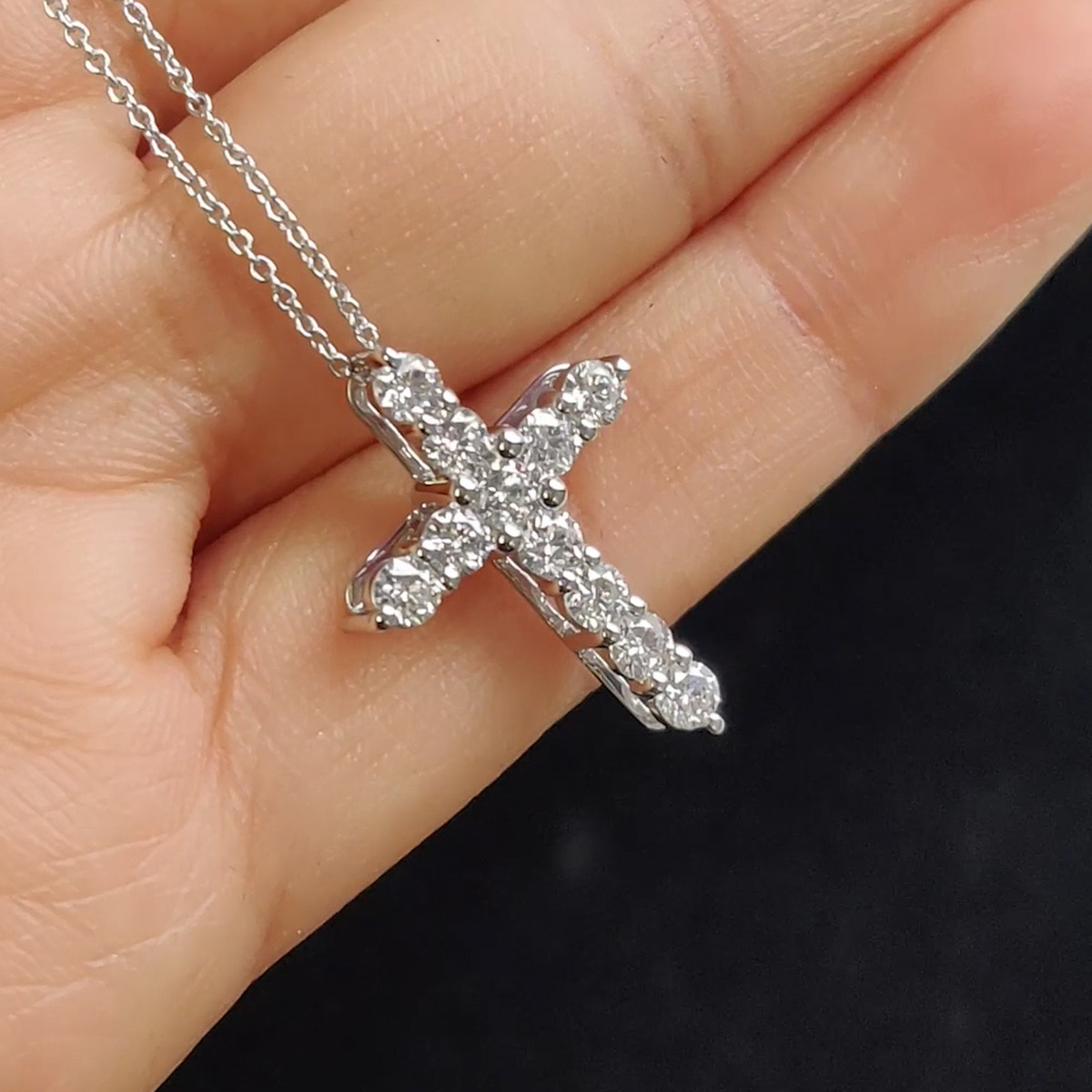 Simple Prong Cross Pendant with 18K White Gold White Diamond