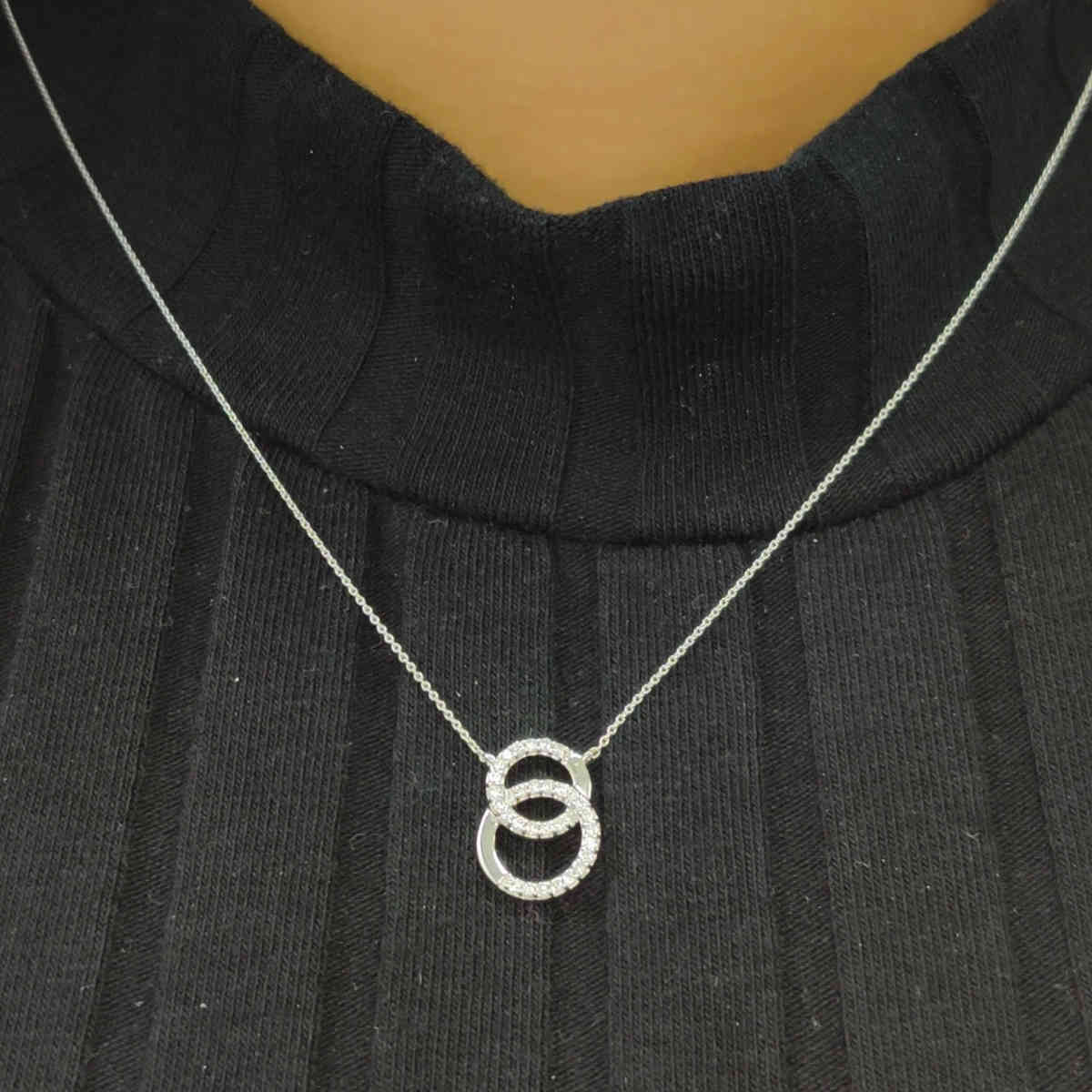 Double Circle Diamond Necklace with 14K White Gold White Diamond