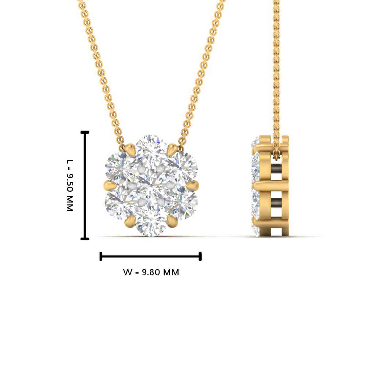 Diamond Flower 2 Tone Pendant with 14K Yellow Gold White Diamond