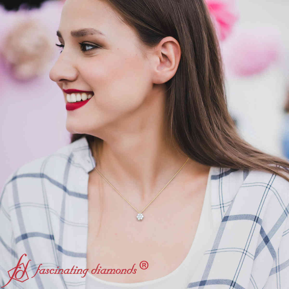 Diamond Flower 2 Tone Pendant with 14K Yellow Gold White Diamond