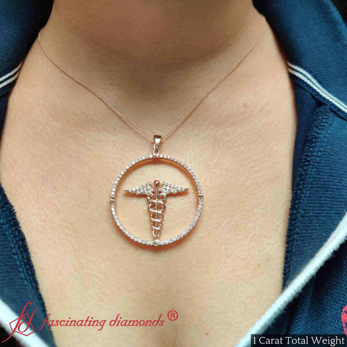 Doctor Symbol Diamond Pendant with 14K Yellow Gold White Diamond