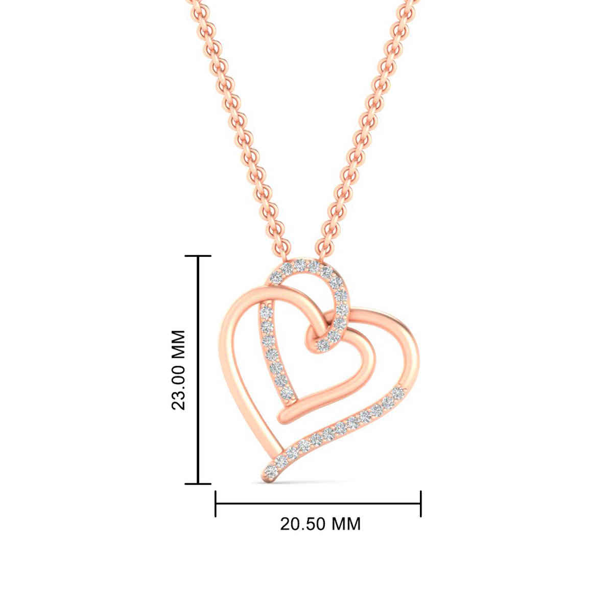Cute Double Heart Diamond Pendant with 14K Rose Gold White Diamond