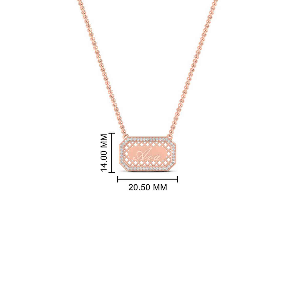 Rectangle Shaped Name Necklace with 14K Rose Gold White Diamond