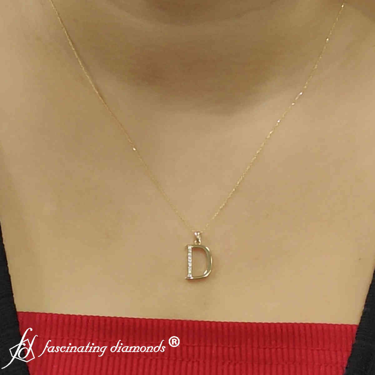 Capital D Alphabet Diamond Pendant with 14K Yellow Gold White Diamond