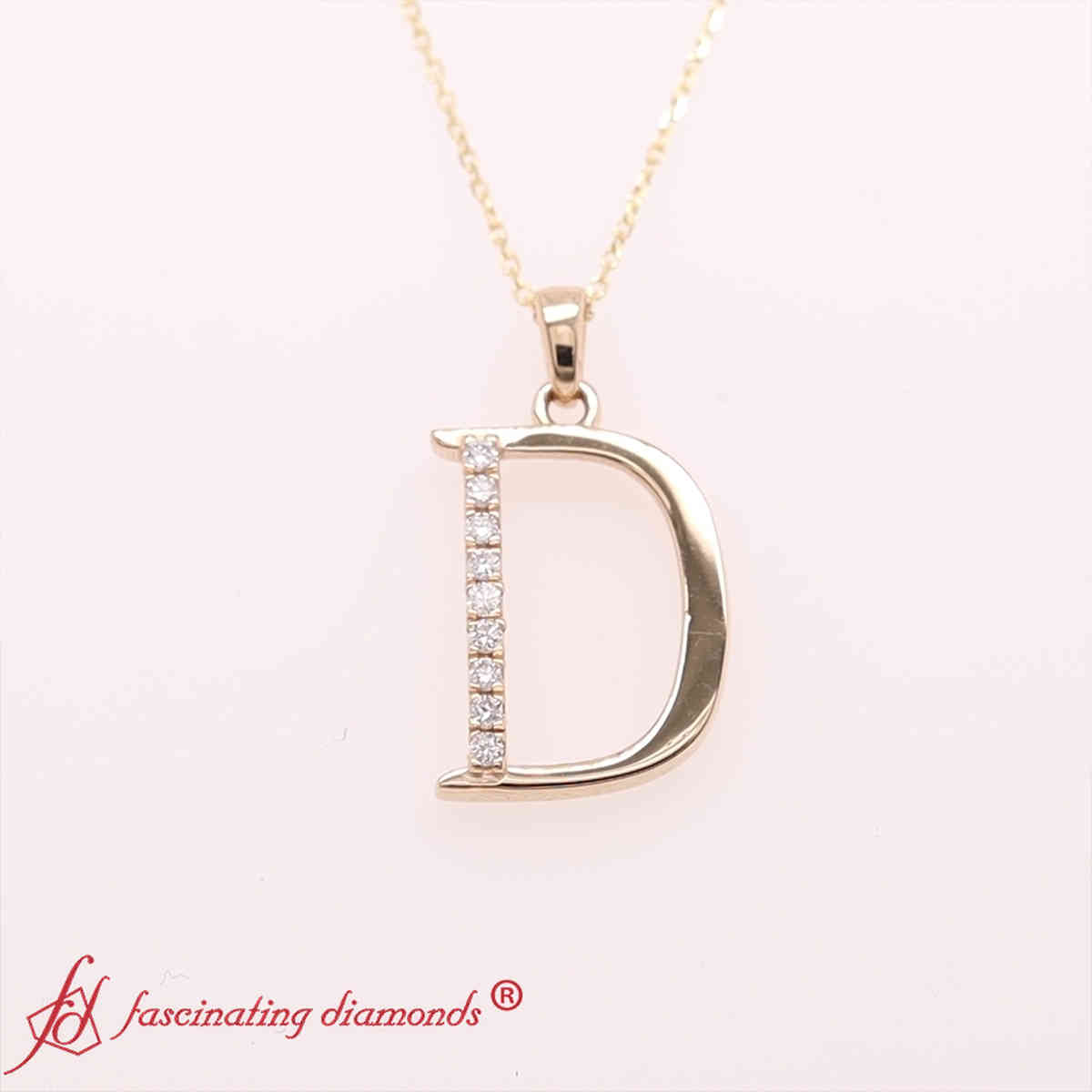 Capital D Alphabet Diamond Pendant with 14K Yellow Gold White Diamond