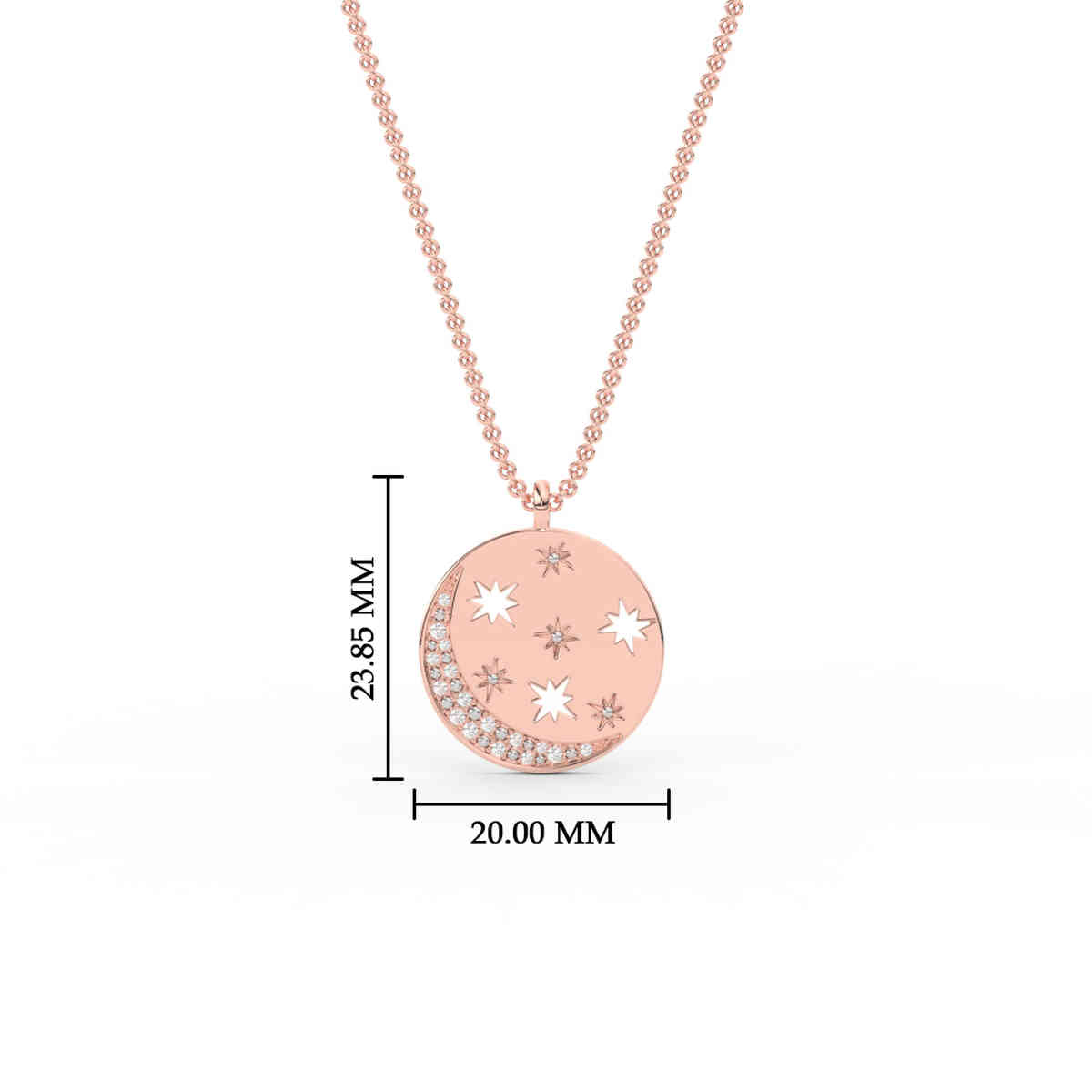 Disc Moon And Stars Diamond Pendant with 14K Rose Gold White Diamond