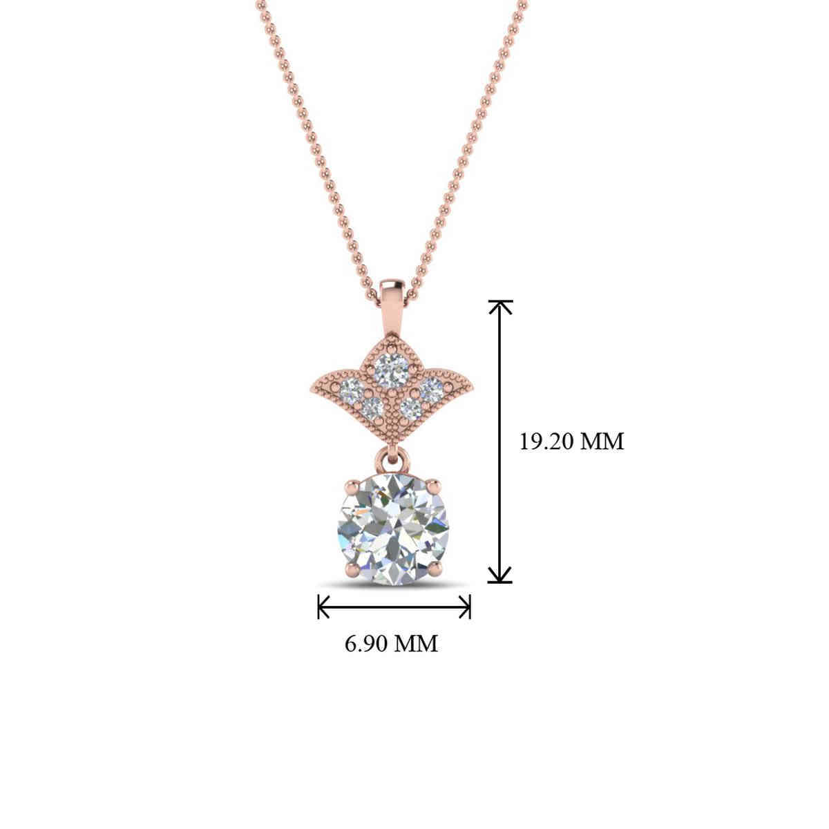 0.75 Carat Round Diamond Antique Pendant For Women with 14K Rose Gold White Diamond
