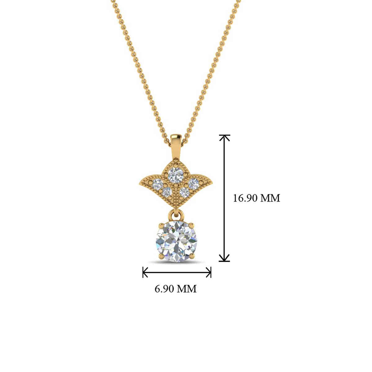 Milgrain 0.25 Ct. Round Diamond Drop Pendant with 14K Yellow Gold White Diamond