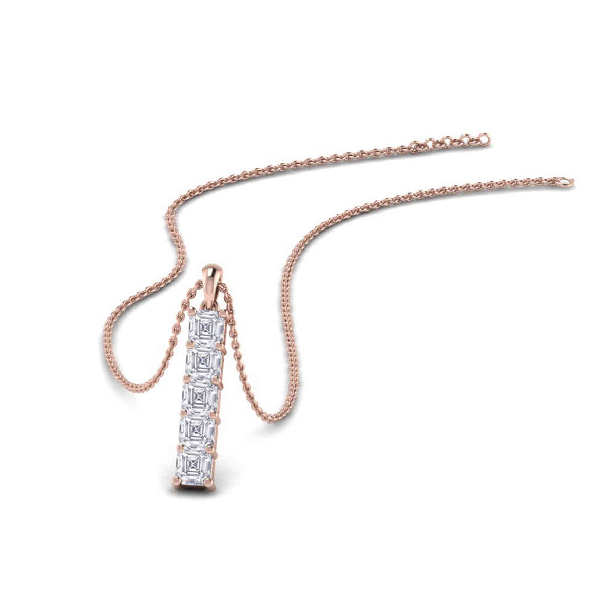 Vertical Bar Asscher Diamond Pendant with 14K Rose Gold White Diamond