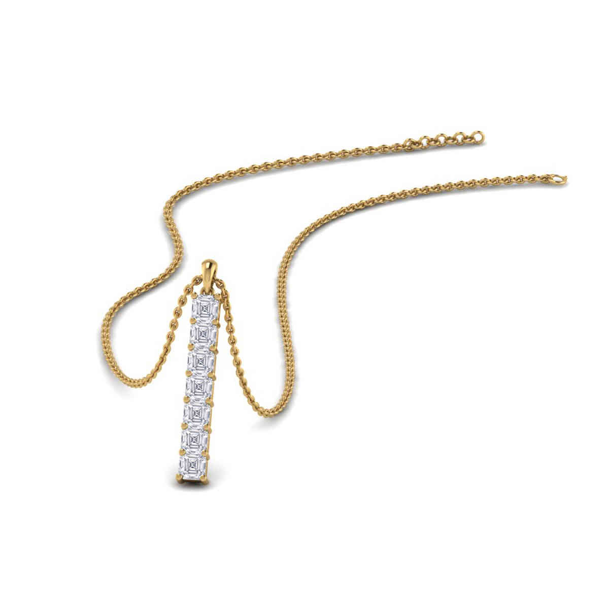 Asscher Vertical Bar Necklace with 14K Yellow Gold White Diamond