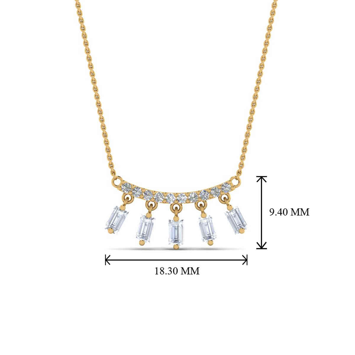 Bar Baguette Drop Necklace with 14K Yellow Gold White Diamond