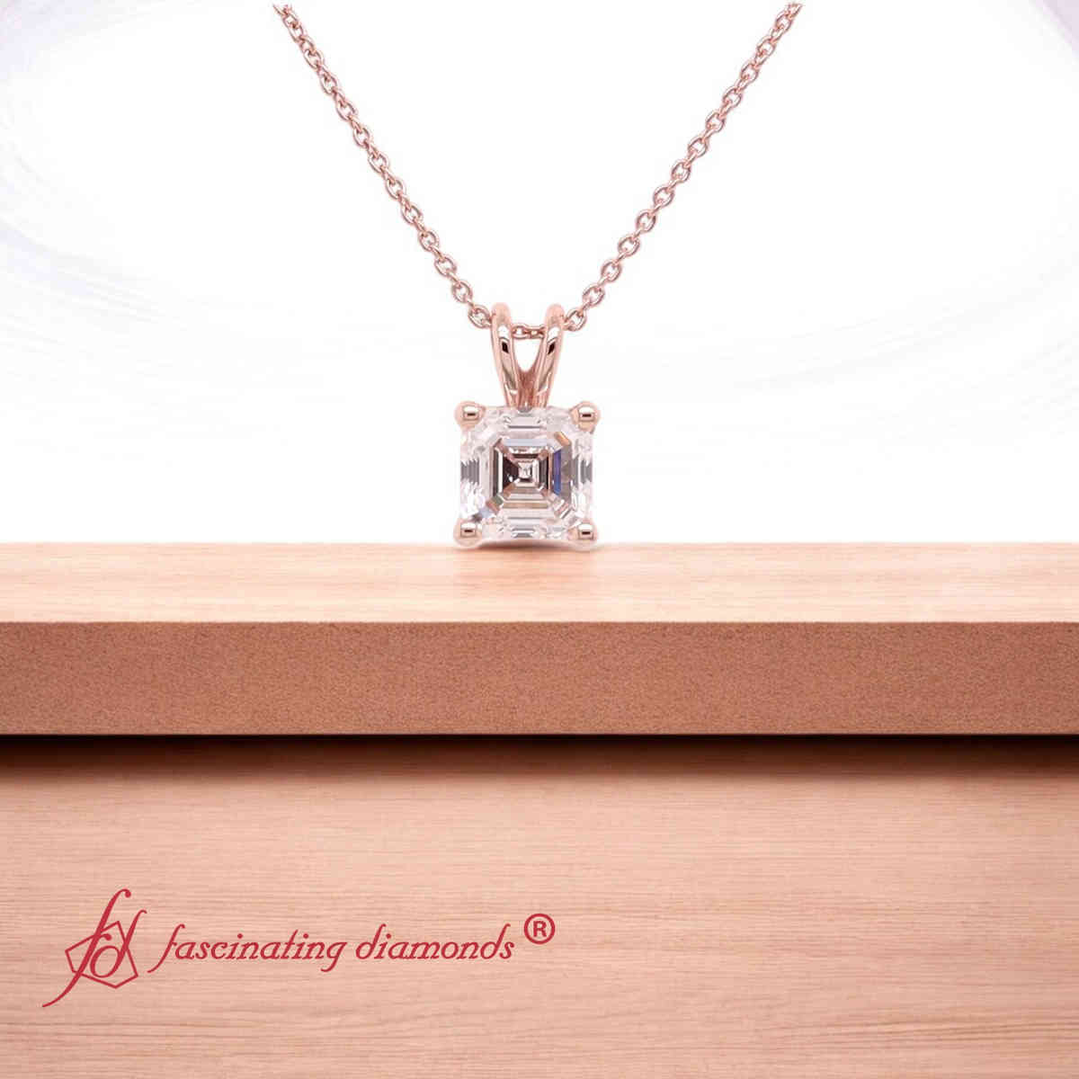 0.75 Ct. Asscher Diamond Pendant with 14K Rose Gold White Diamond