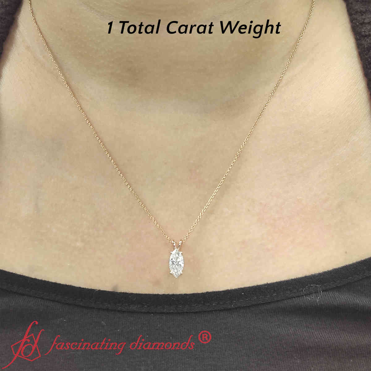 1 Ct. Marquise Single Diamond Pendant with 18K Yellow Gold White Diamond