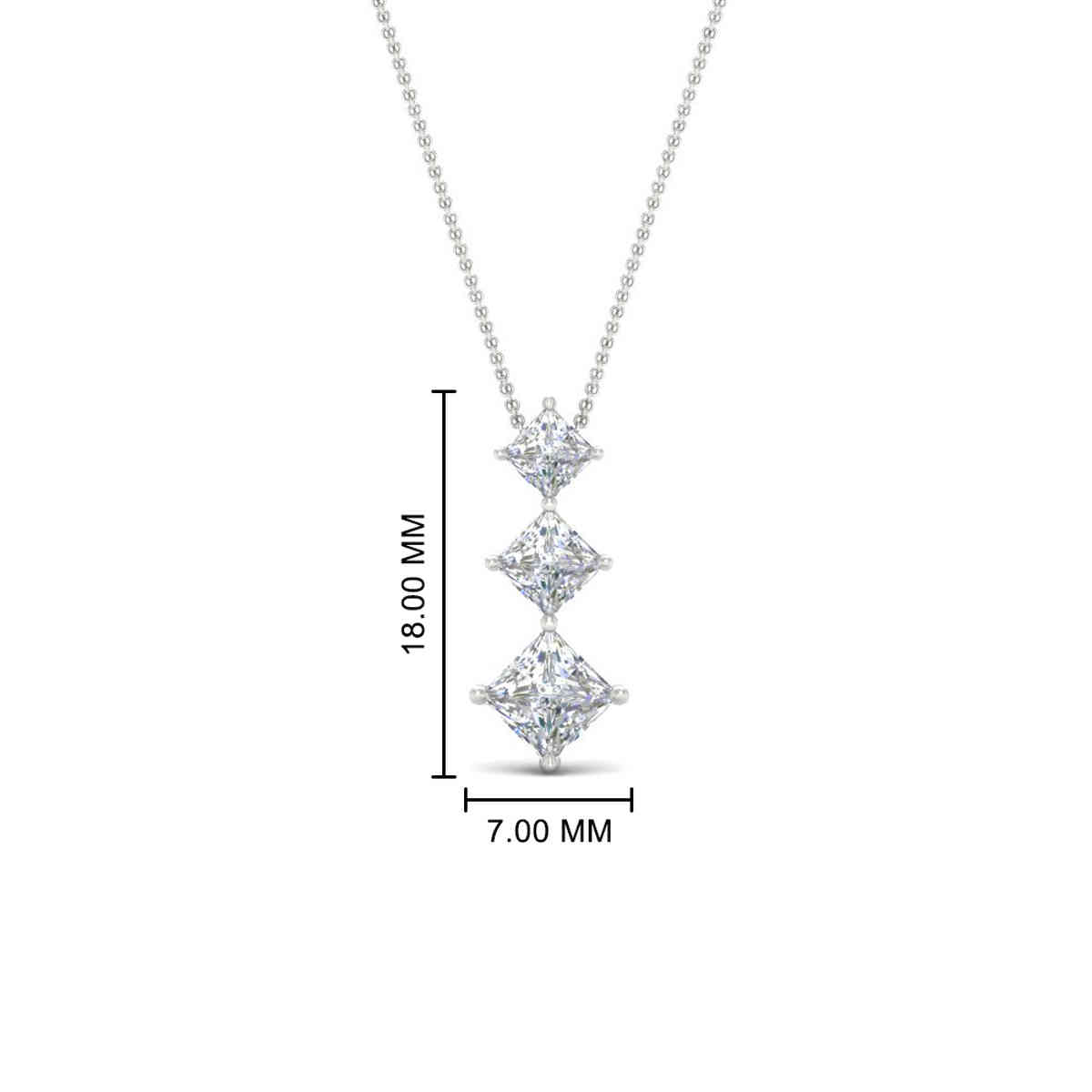 Three Stone Princess Cut Pendant with 14K White Gold White Diamond