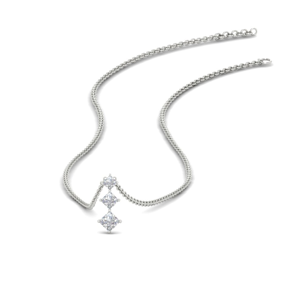 Graduated 3 Princess Drop Necklace with 14K White Gold White Diamond
