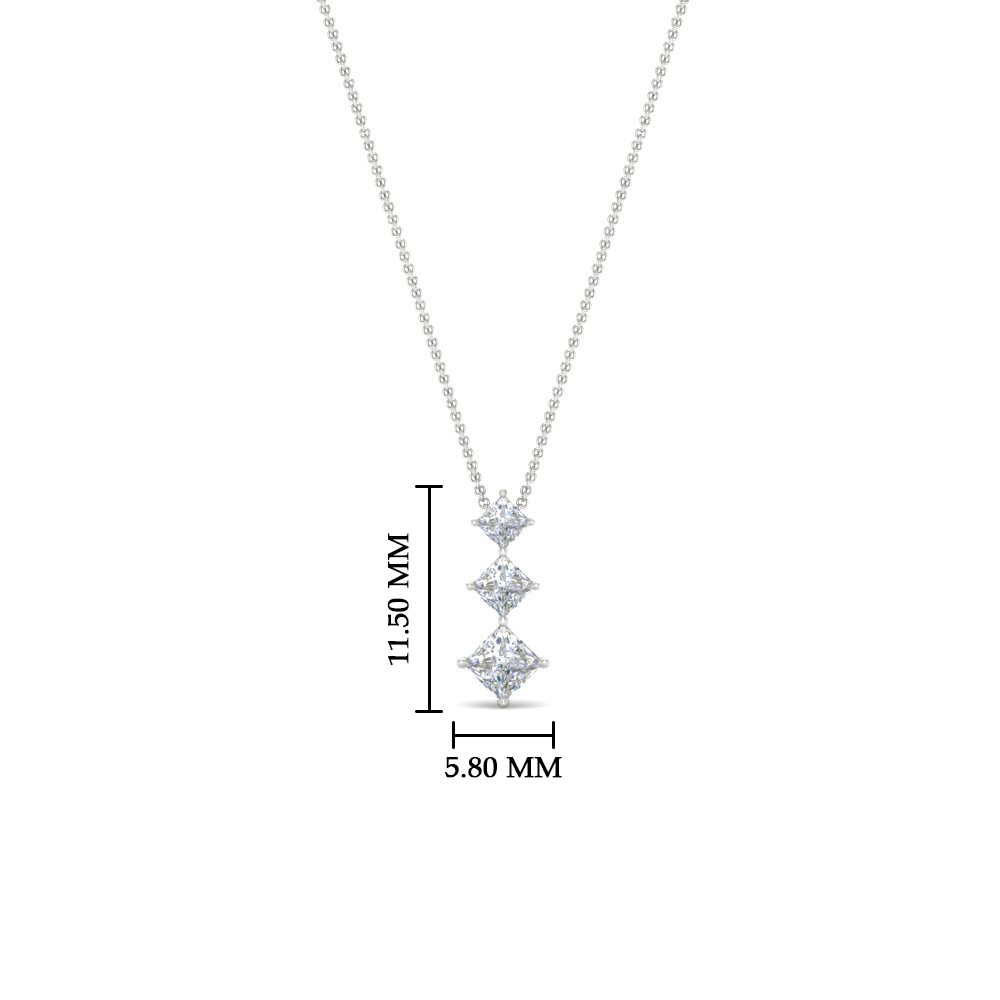 Graduated 3 Princess Drop Necklace with 14K White Gold White Diamond