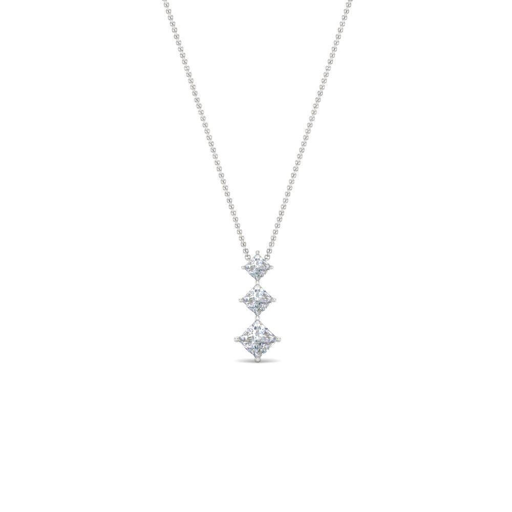 Graduated 3 Princess Drop Necklace with 14K White Gold White Diamond