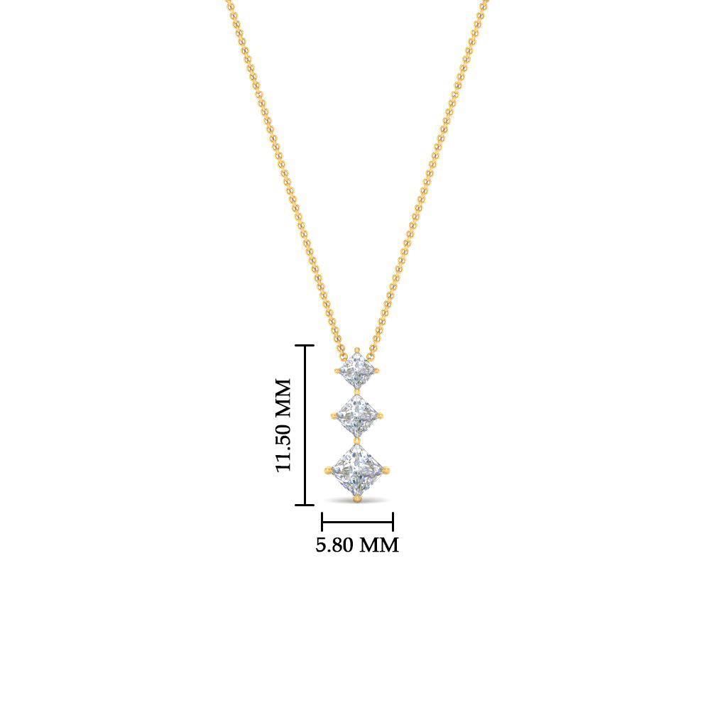 Tri Princess Diamond Pendant with 14K Yellow Gold White Diamond