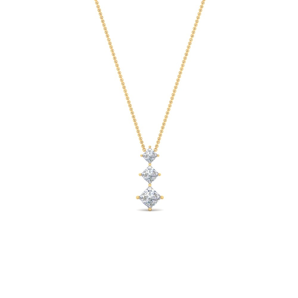 Tri Princess Diamond Pendant with 14K Yellow Gold White Diamond